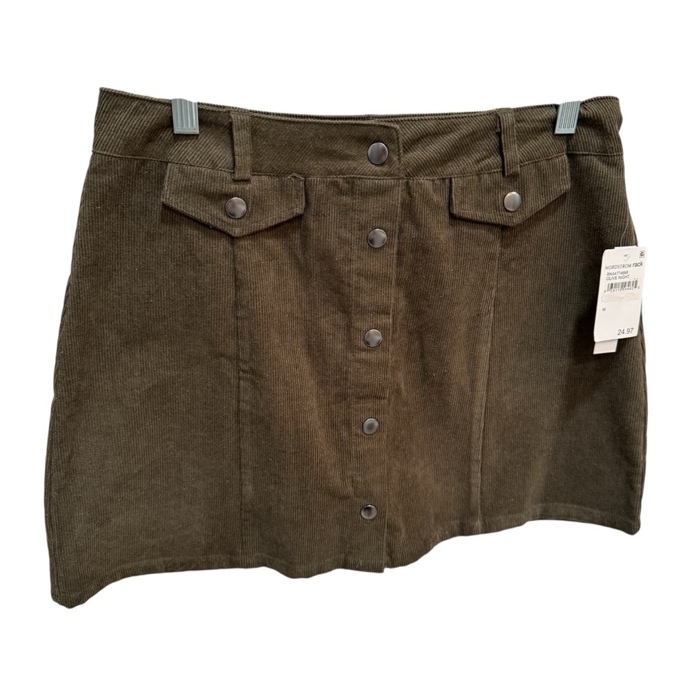 Abound Nordstrom Womens Dark Green Corduroy Mini Skirt Size M Fall Snap Buttons